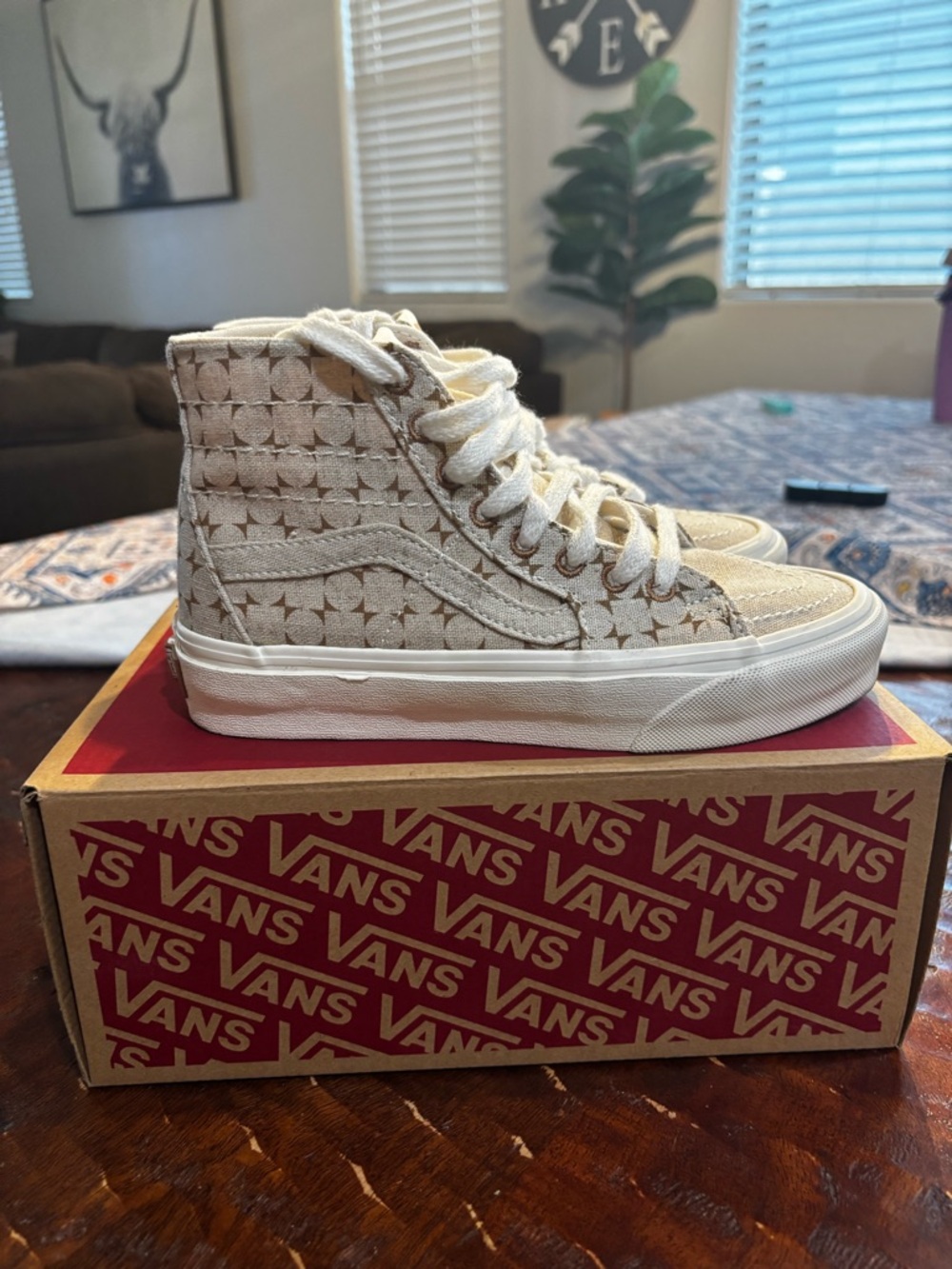 Vans Beige High-Top Canvas Sneakers with White Soles
